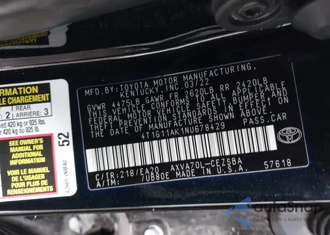 2022 Toyota Camry Se из США, поврежденный, VIN 4T1G11AK1NU678429